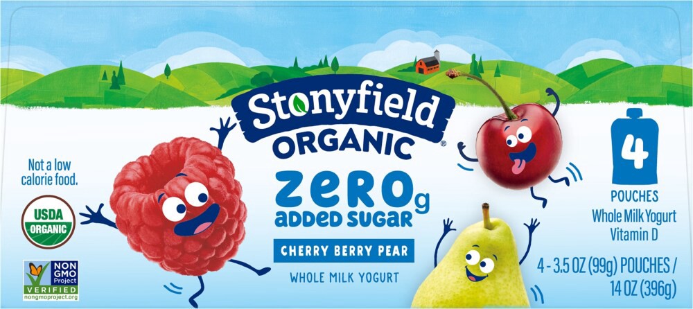 slide 6 of 6, Stonyfield Organic® Kids Zero Sugar Cherry Berry Pear Yogurt Pouches, 4 ct; 3.5 oz