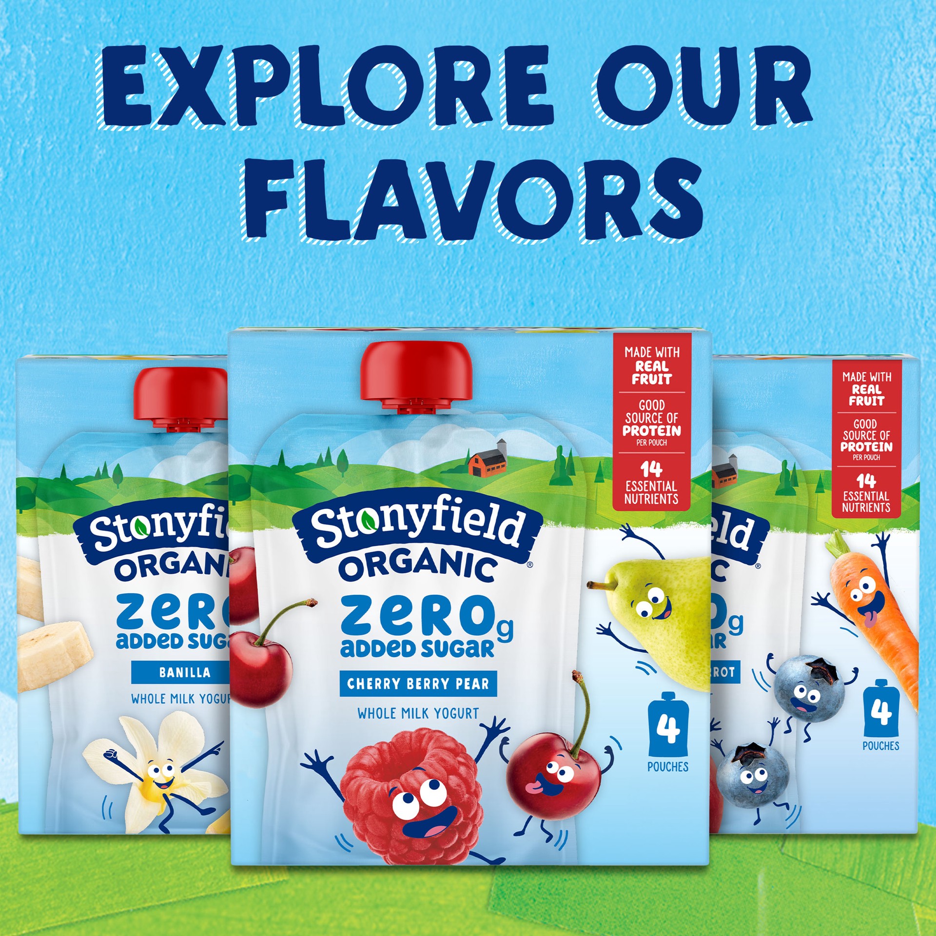 slide 3 of 6, Stonyfield Organic® Kids Zero Sugar Cherry Berry Pear Yogurt Pouches, 4 ct; 3.5 oz