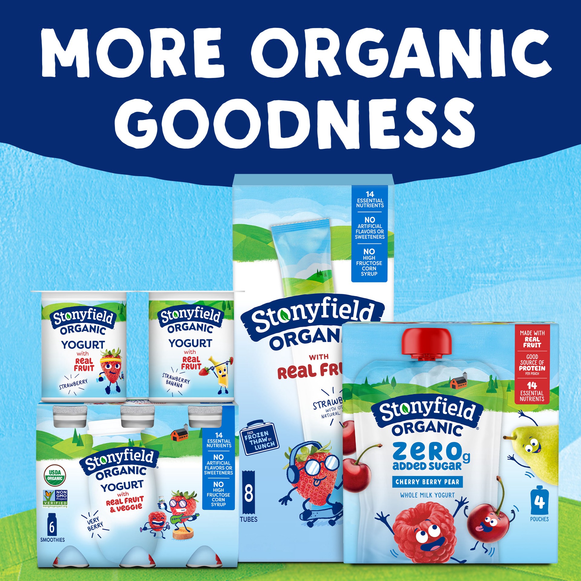 slide 4 of 6, Stonyfield Organic® Kids Zero Sugar Cherry Berry Pear Yogurt Pouches, 4 ct; 3.5 oz