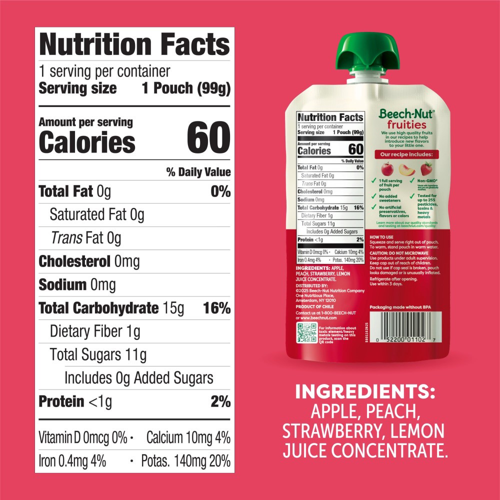 slide 3 of 6, Beech-Nut Fruities Stage 2 (6+ months) Apple Peach & Strawberry 3.5 oz, 3.5 oz