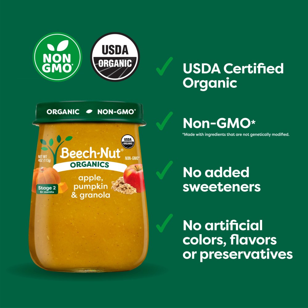 slide 4 of 6, Beech-Nut Organics Stage 2 (6 Months+) Apple, Pumpkin + Granola 4 oz, 4 oz