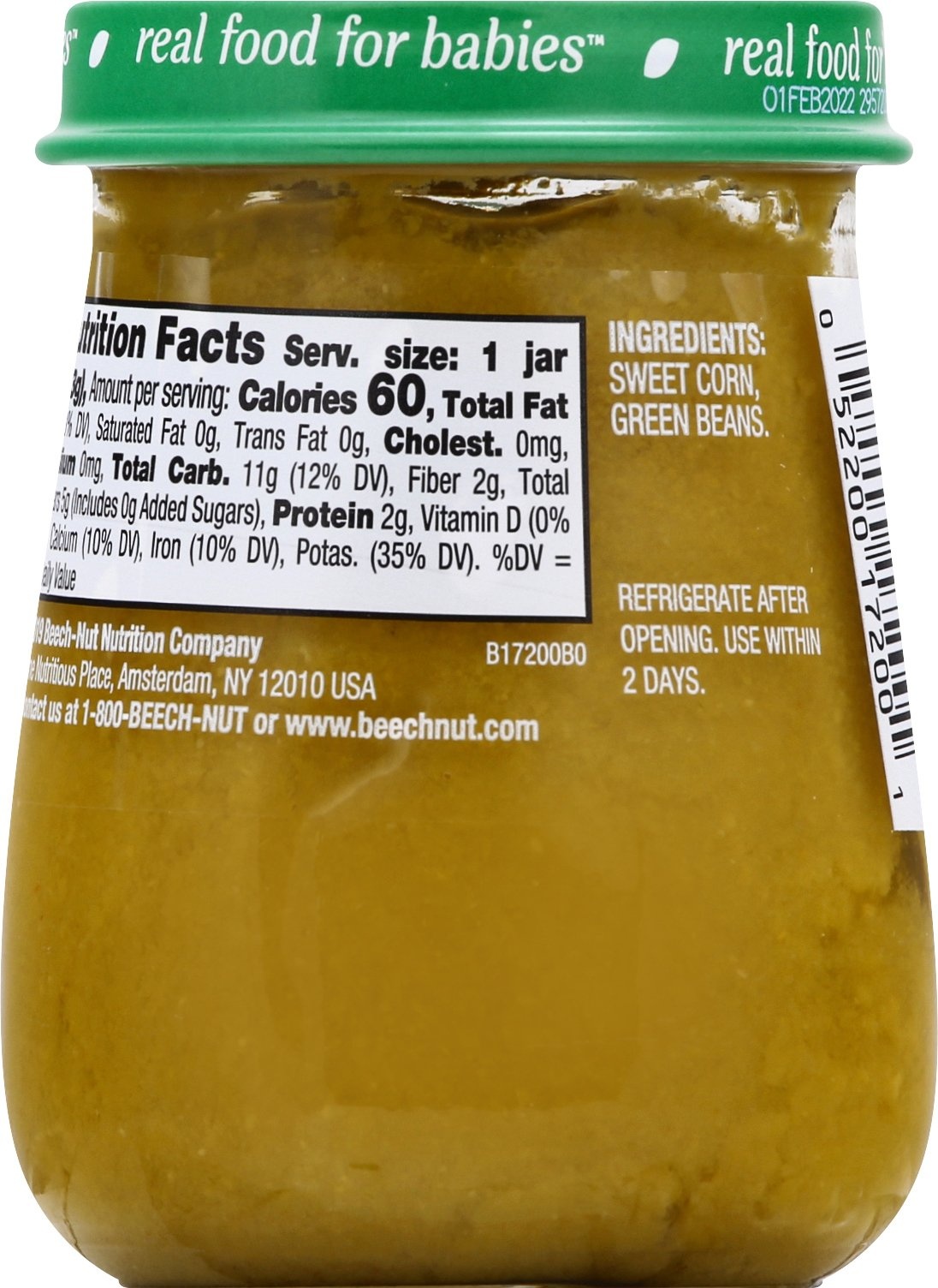 slide 4 of 7, Beech-Nut Just Sweet Corn & Green Beans, Stage 2, 4.25 oz
