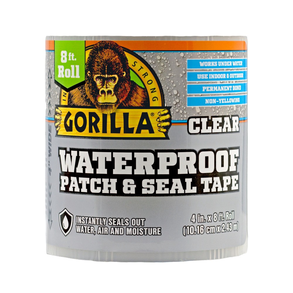 slide 2 of 3, Gorilla Waterproof Patch and Seal Clear Waterproof Duct Tape 3.67-in x 8-ft, 4 in x 8 ft