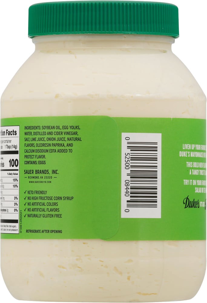 slide 4 of 7, Duke's Hint of Lime Mayonnaise 30 fl oz, 30 fl oz