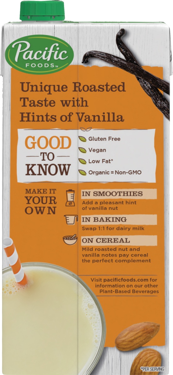 slide 9 of 9, Pacific Foods Almond Vanilla Lowfat Soy Beverage, 32 fl oz