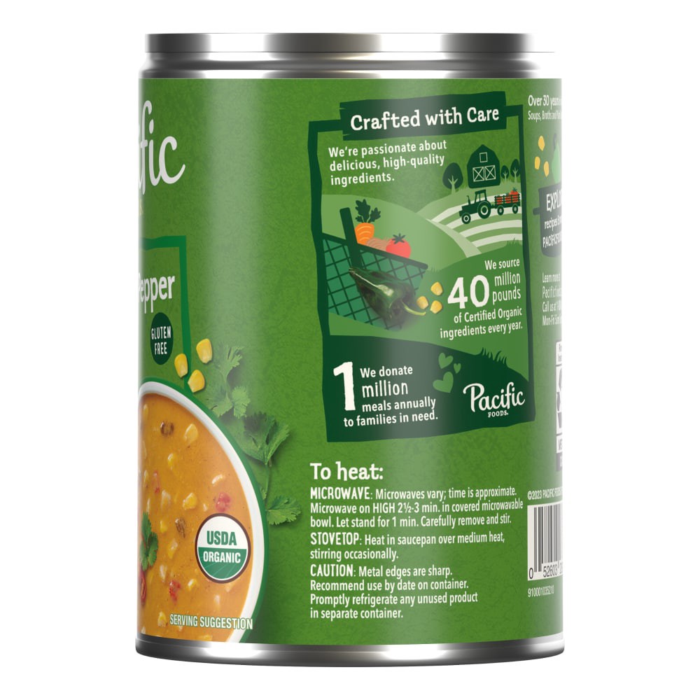 slide 3 of 6, Pacific Foods Organic Poblano Pepper and Corn Chowder, 16.3 oz Can, 16.300 oz