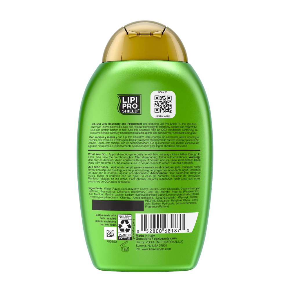 slide 5 of 6, OGX Clarifying Strength + Rosemary Mint Shampoo, Visibly Helps Remove Oil, Sulfate-Free Surfactants, 13 fl oz