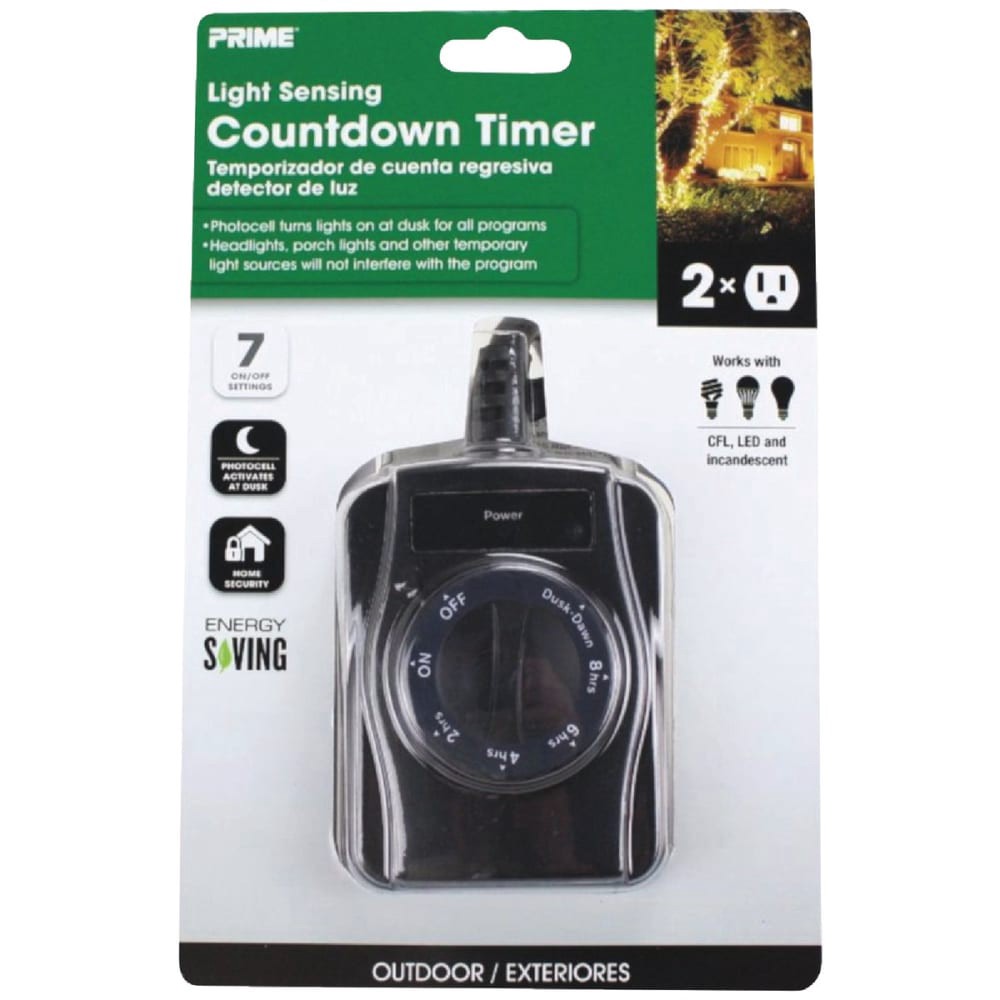 slide 2 of 4, Prime Outdoor Thumbdial Countdown Timer 2 Outlet Cord, 6 in