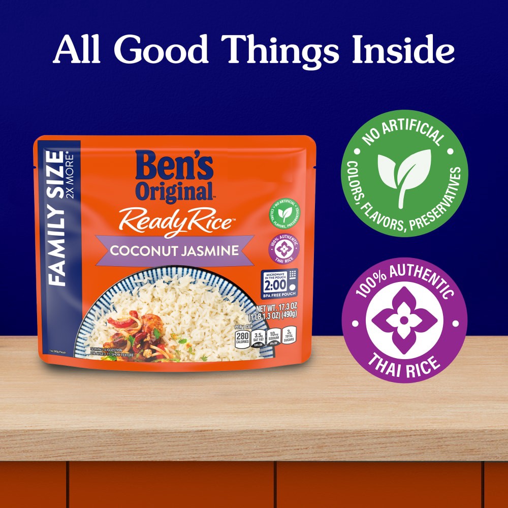 slide 2 of 6, Ben's Original Ready Rice Coconut Jasmine Rice Family Size 17.3 oz, 17.3 oz