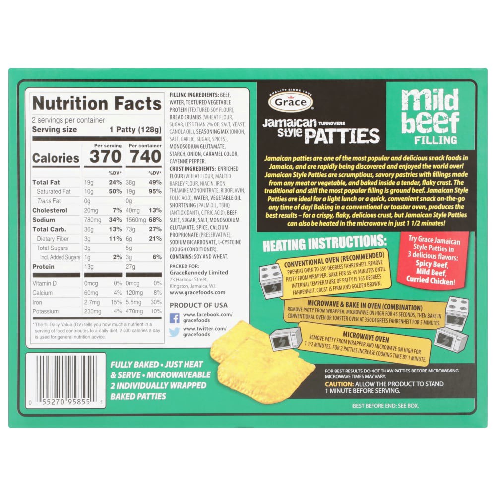 slide 3 of 3, Grace Mild Beef Jamaican Style Patties, 2 ct; 9 oz