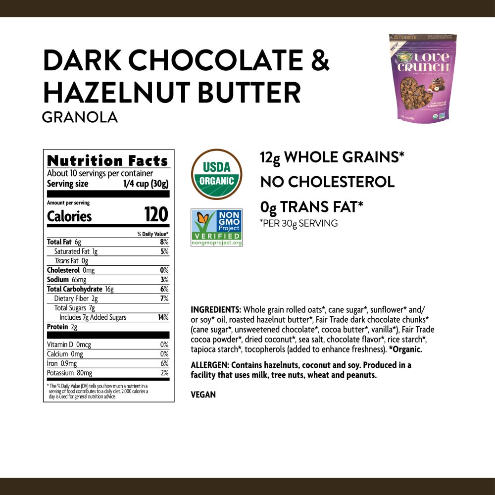 slide 2 of 4, Nature's Path Organic Love Crunch Organic Dark Chocolate & Hazelnut Butter Granola 10.6oz Pouch, 10.6 oz