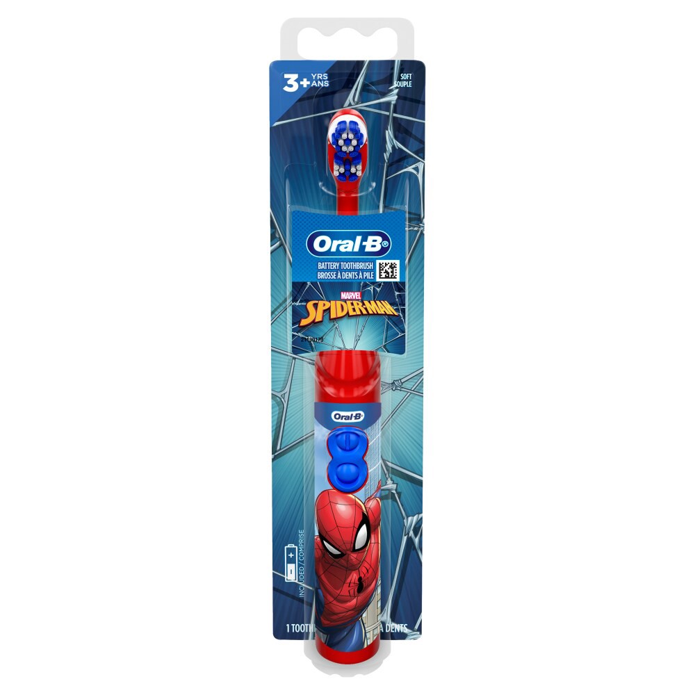 slide 5 of 6, Oral-B Kid's Battery Toothbrush featuring Marvel's Spiderman, Soft Bristles, for Kids 3+, 1 ct