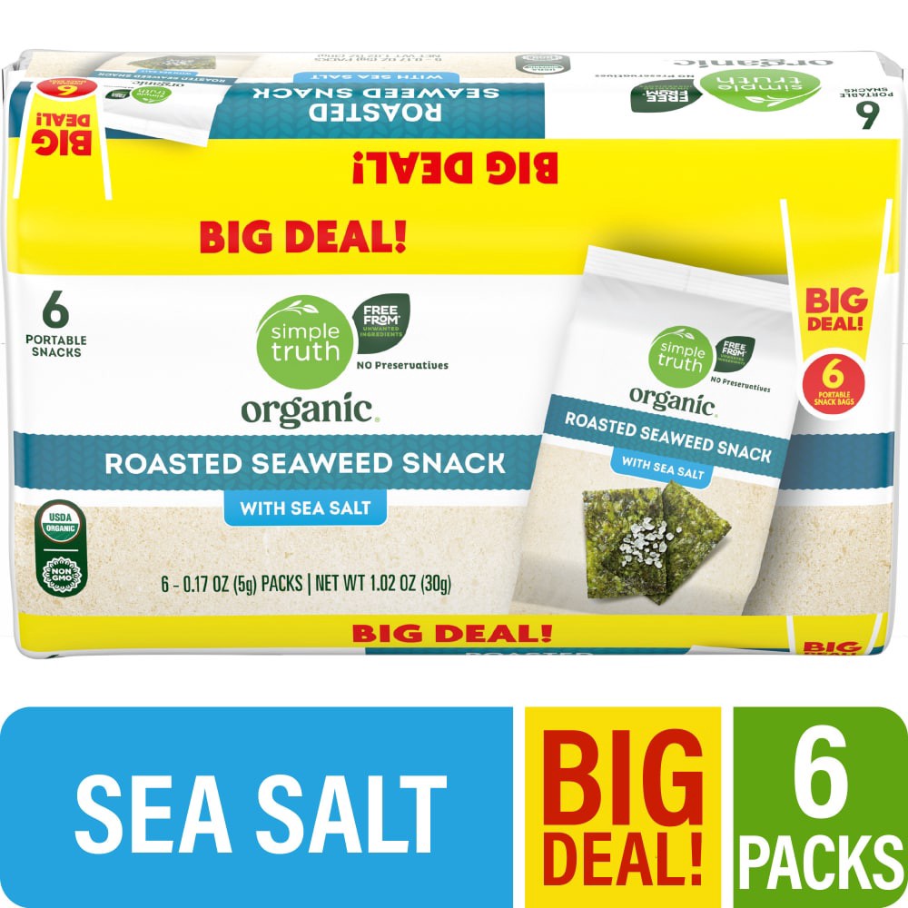 slide 1 of 2, Simple Truth Organic Roasted Seaweed Snack With Sea Salt Value Pack, 6 ct; 0.17 oz
