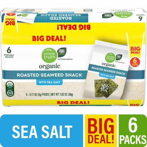 slide 1 of 2, Simple Truth Organic Roasted Seaweed Snack With Sea Salt Value Pack, 6 ct; 0.17 oz