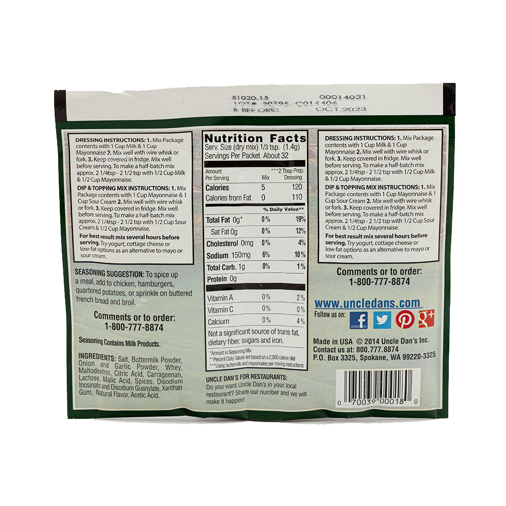 slide 2 of 2, Uncle Dan's Creamy Ranch Seasoning & Salad Dressing Mix, 1.5 oz