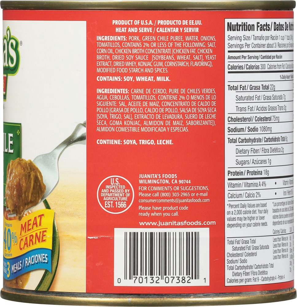 slide 4 of 4, Juanita's Pork Chile Verde, 25 oz