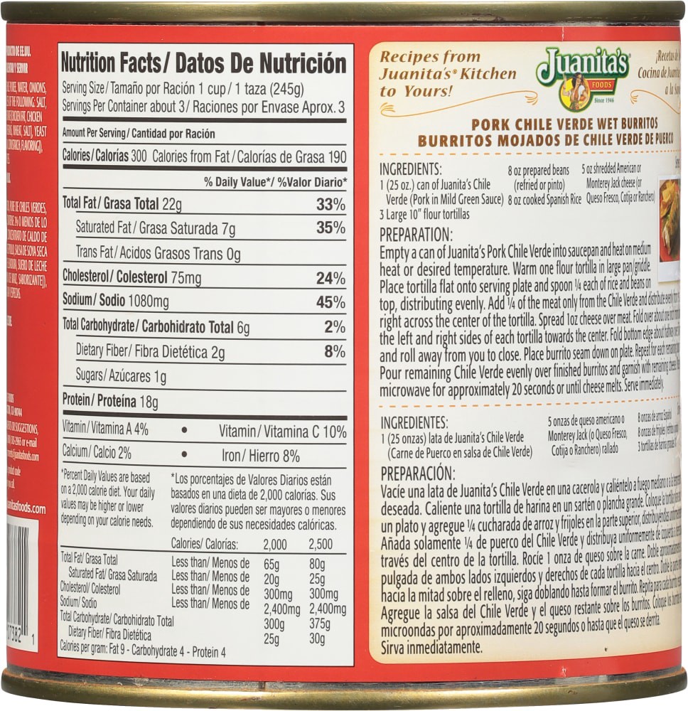 slide 2 of 4, Juanita's Pork Chile Verde, 25 oz