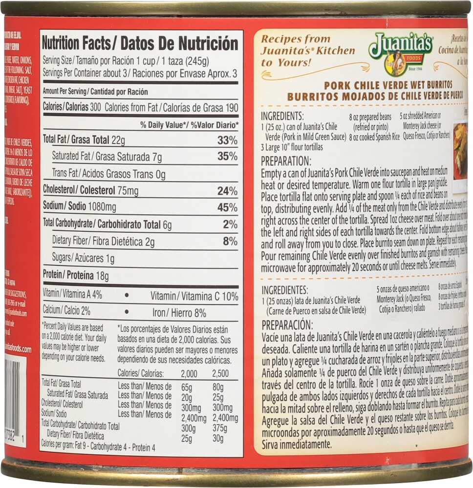 slide 2 of 4, Juanita's Pork Chile Verde, 25 oz