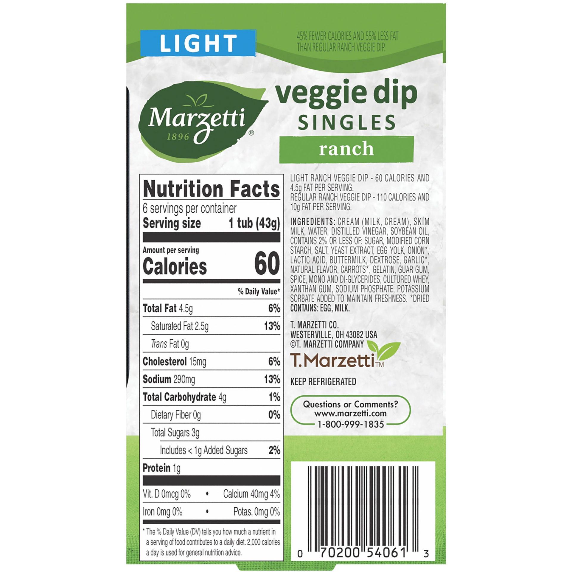 slide 8 of 8, Marzetti Veggie Dip Light Ranch, 6 ct; 1.5 oz