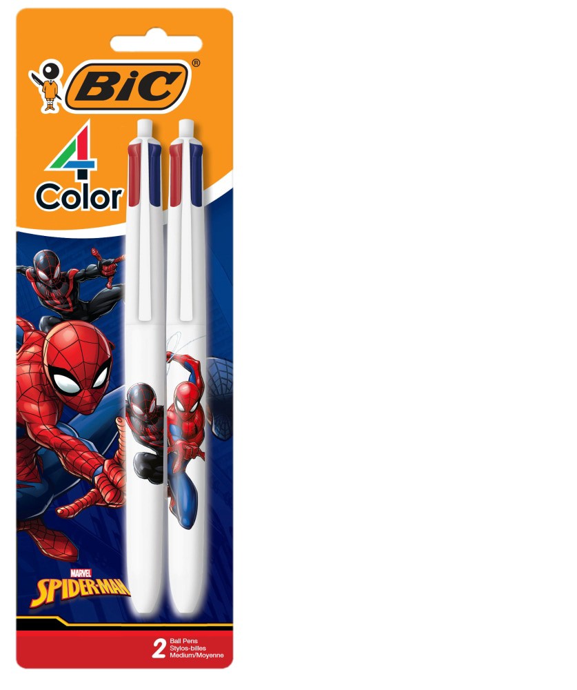 slide 1 of 1, Bic 4 Color Spiderman Pens, 2 ct