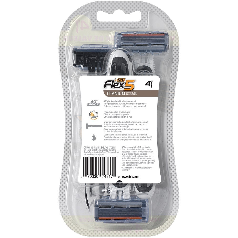 slide 2 of 2, Bic Value Pack Flex 5 Titanium Ultra-Thin Blade Razors, 4 ct