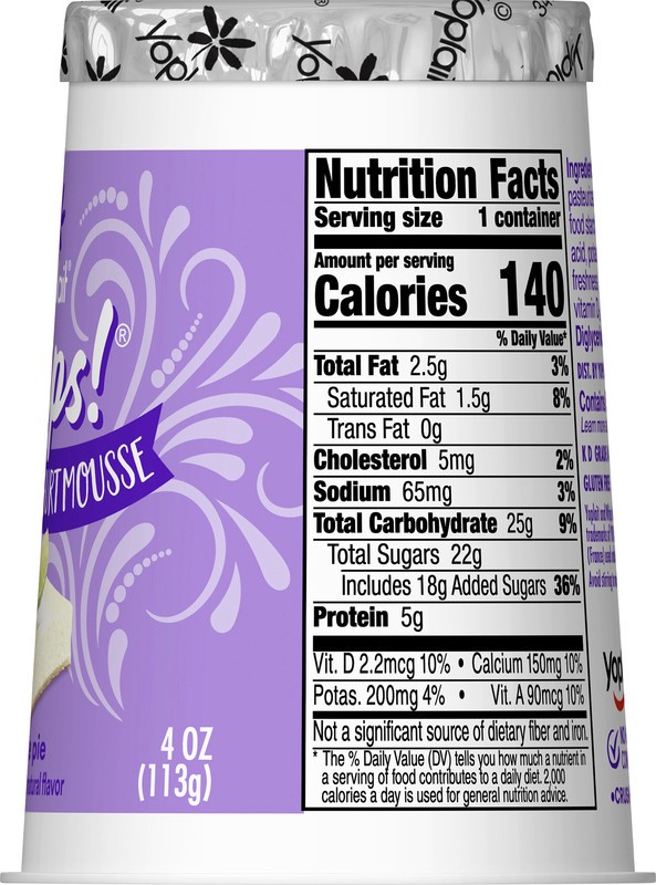 slide 3 of 5, Yoplait Whips Reduced Fat Yogurt Mousse, Key Lime Pie Flavored, Gluten Free Snack, 4 OZ Yogurt Cup, 4 oz