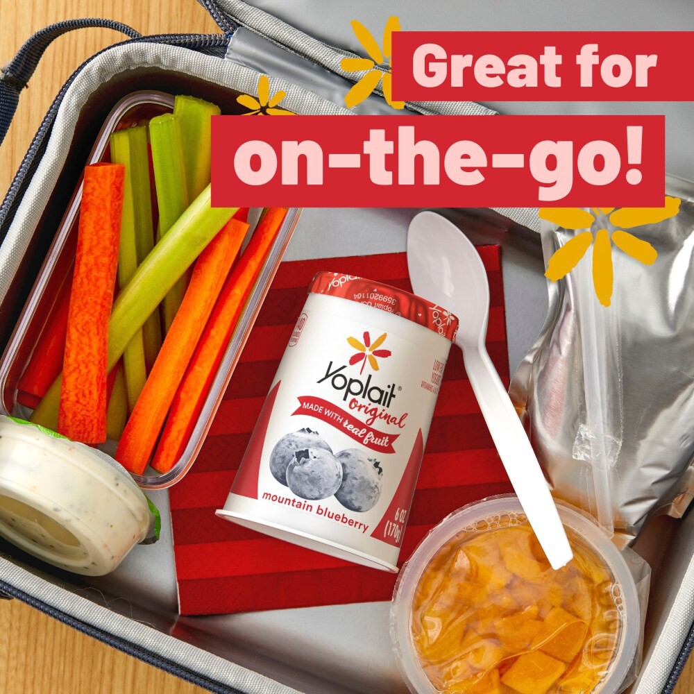 slide 5 of 6, Yoplait Original Low Fat Mountain Blueberry Yogurt Cup, Made with Real Fruit, 6 oz, 6 oz