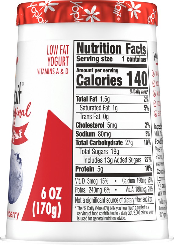 slide 3 of 5, Yoplait Original Low Fat Mountain Blueberry Yogurt Cup, Made with Real Fruit, 6 oz, 6 oz