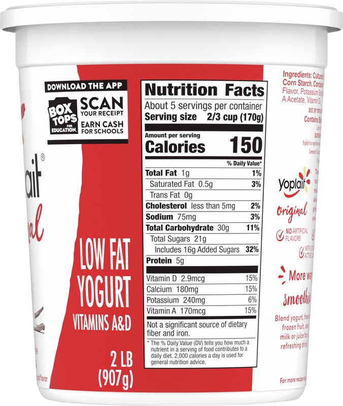 slide 5 of 5, Yoplait Original Smooth Style Vanilla Low Fat Yogurt, 32 OZ Yogurt Tub, 2 lb