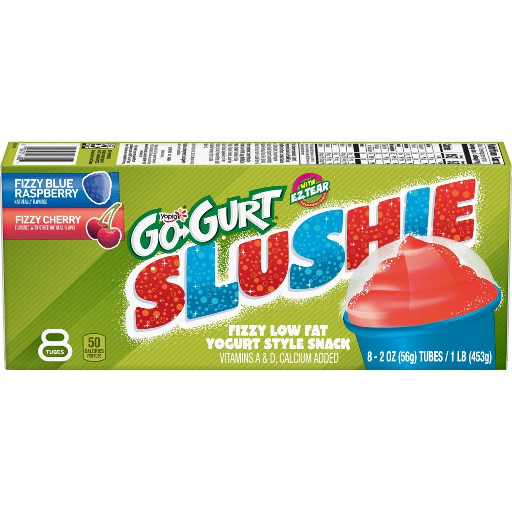 slide 2 of 3, Go-Gurt Slushie Blue Raspberry & Cherry Fizzy Low Fat Yogurt Style Snack Tubes, 8 ct; 2 oz