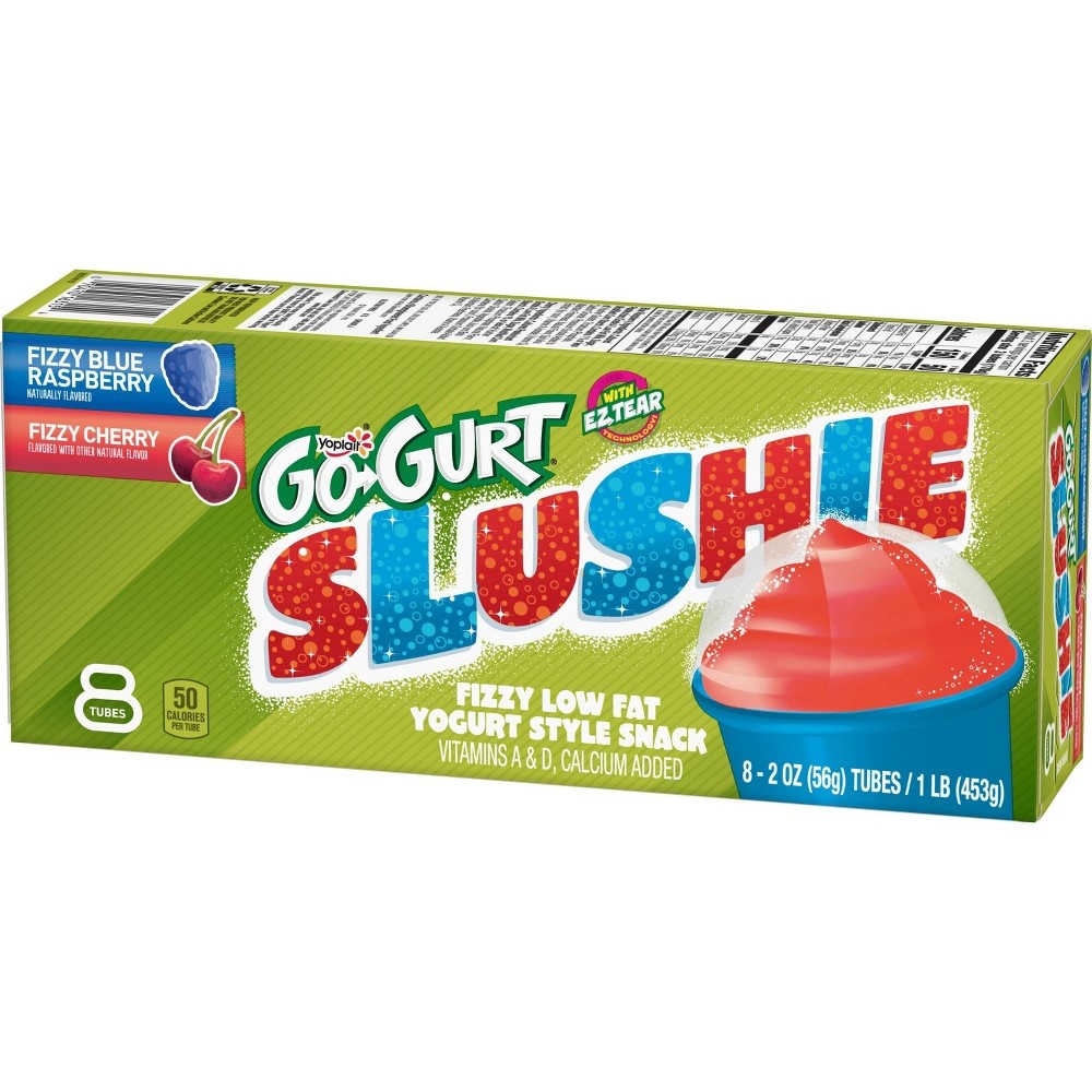 slide 3 of 3, Go-Gurt Slushie Blue Raspberry & Cherry Fizzy Low Fat Yogurt Style Snack Tubes, 8 ct; 2 oz