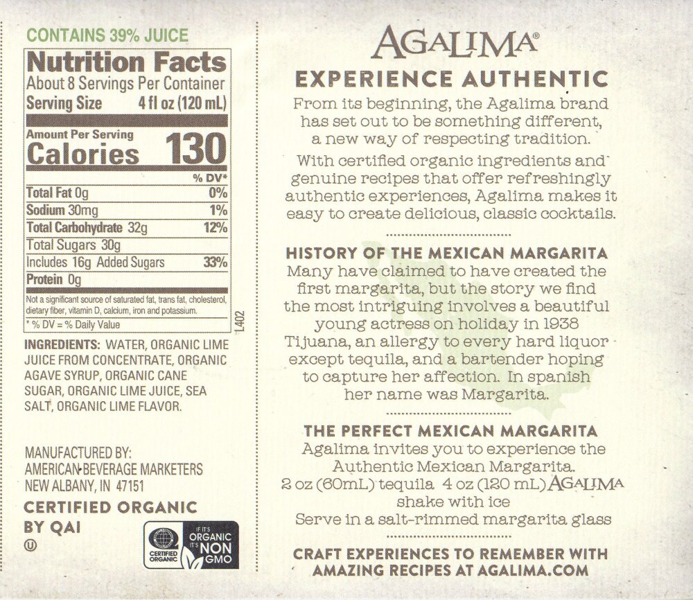 slide 4 of 4, Agalima Organic The Authentic Margarita Mix 33.8 fl oz, 33.8 fl oz