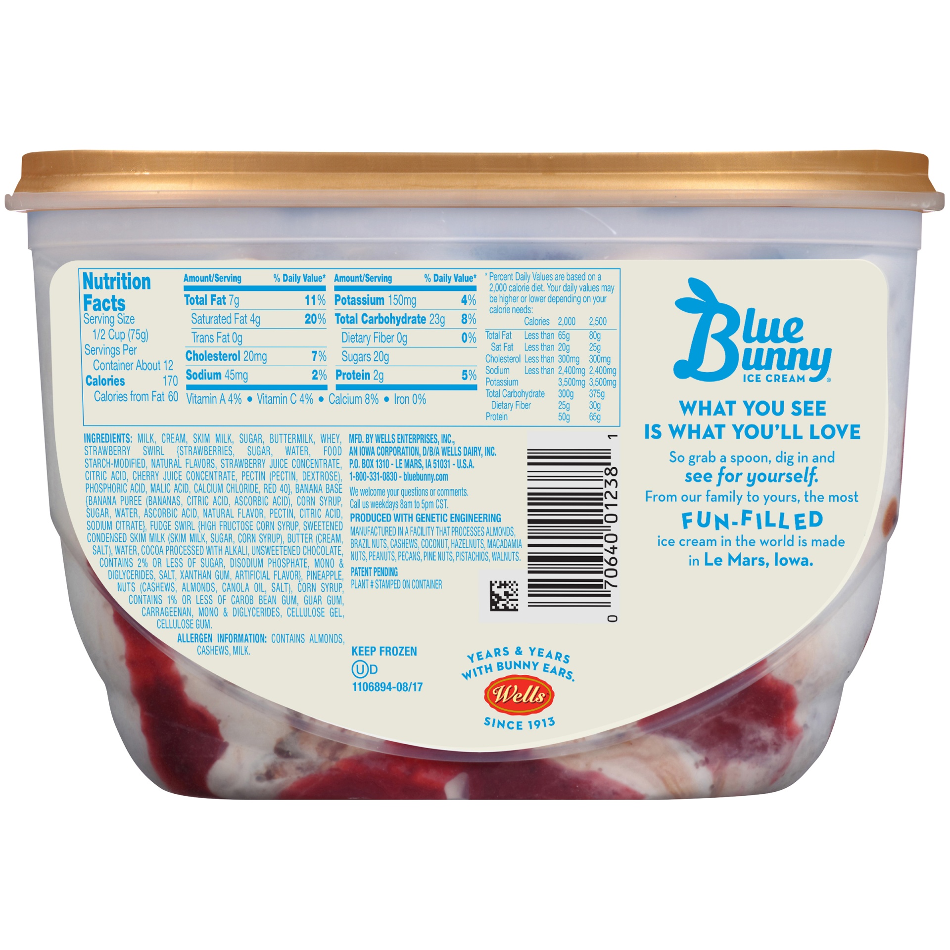 slide 7 of 8, Blue Bunny Banana Split Frozen Dessert, 46 fl oz, 46 fl oz