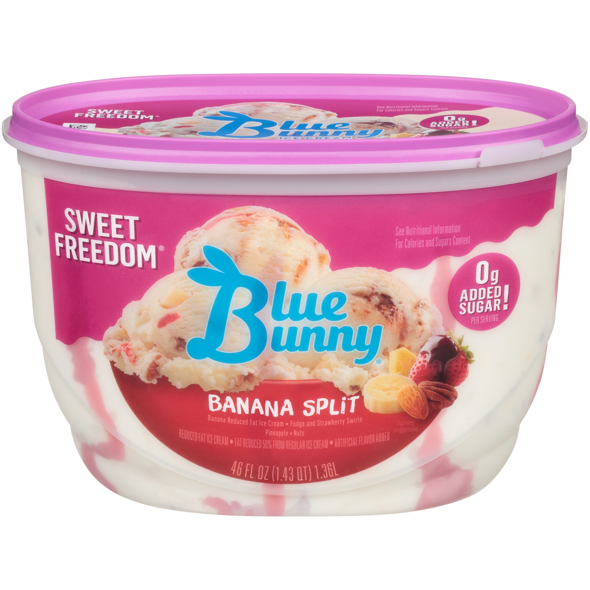 slide 2 of 6, Blue Bunny Sweet Freedom Reduced Fat Banana Split Ice Cream 46 fl oz, 46 fl oz