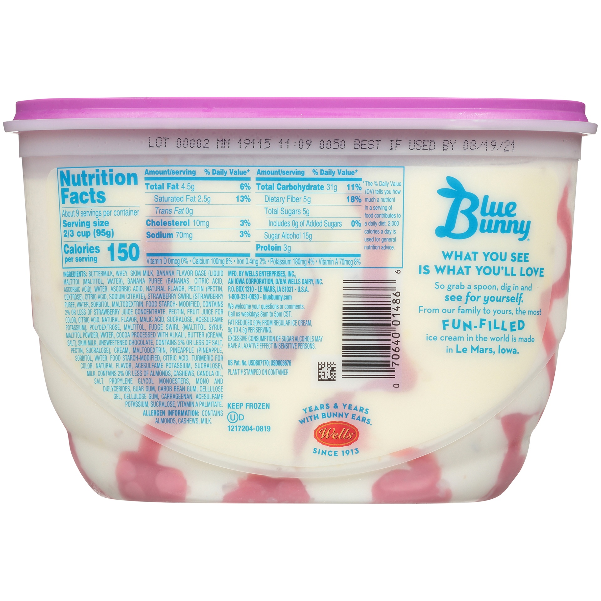 slide 3 of 6, Blue Bunny Sweet Freedom Reduced Fat Banana Split Ice Cream 46 fl oz, 46 fl oz