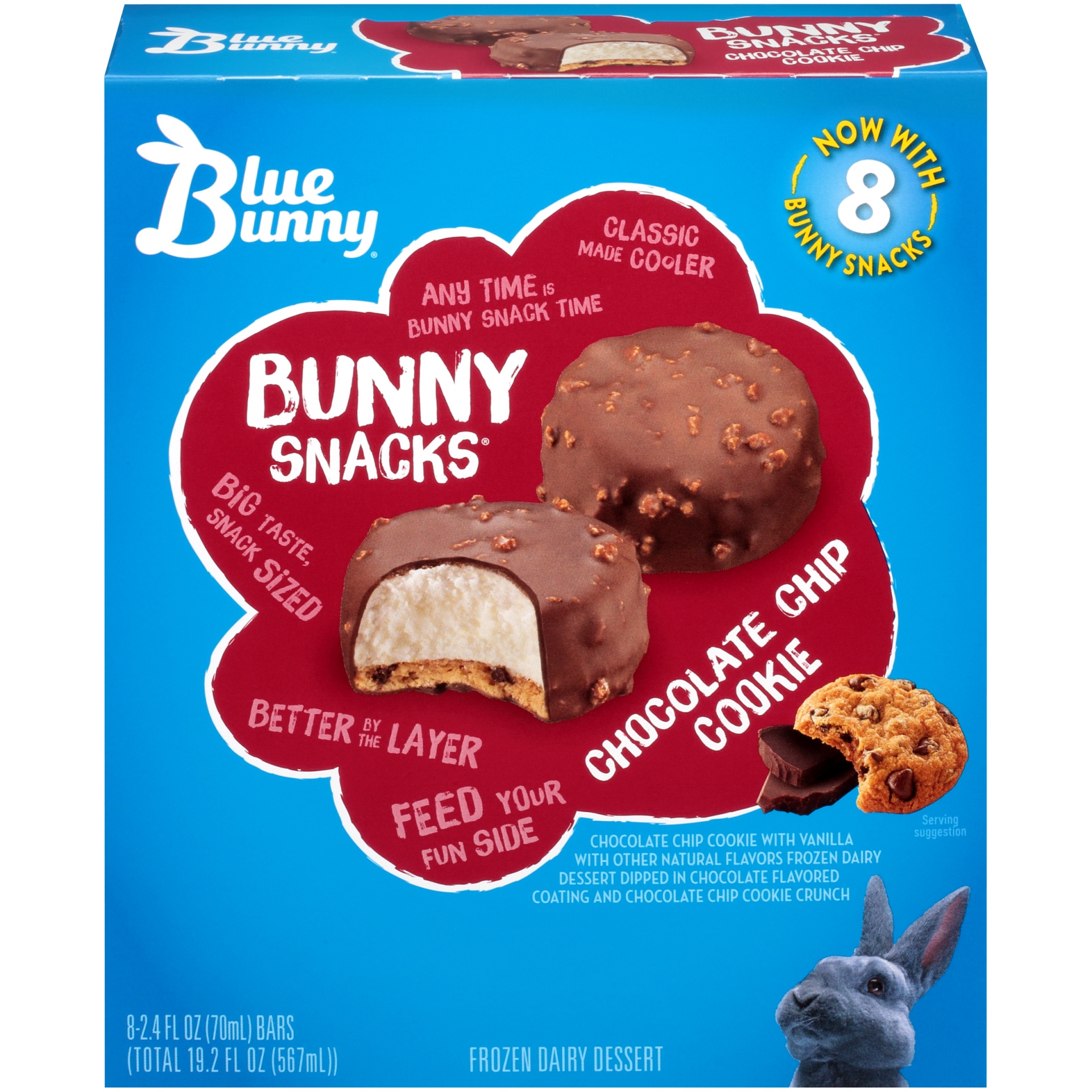 slide 2 of 7, Blue Bunny Bunny Snacks Chocolate Chip Cookie Reduced Fat Ice Cream , 19.2 fl oz; 8 ct