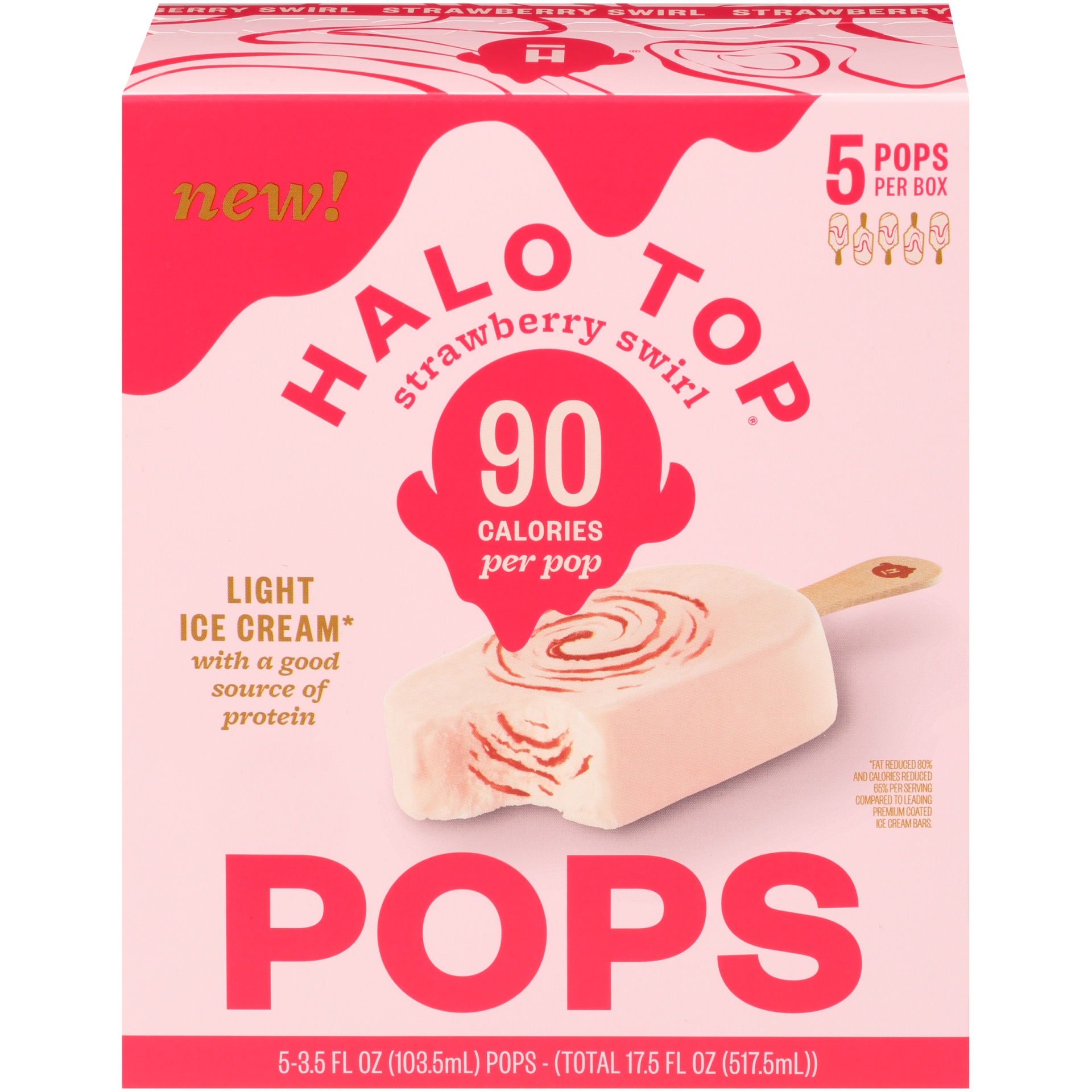 slide 3 of 7, Halo Top Creamery Strawberry Swirl Light Ice Cream Pops, 5 ct; 3.5 fl oz