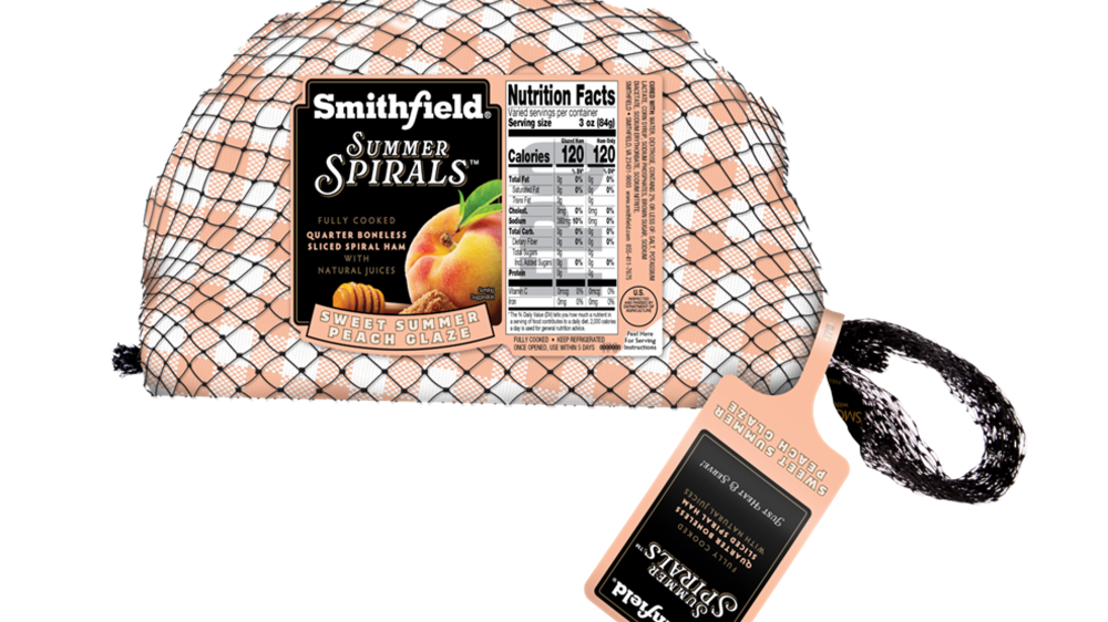 slide 1 of 1, Smithfield® Summer Spirals™ Sweet Summer Peach Glaze Quarter Boneless Sliced Spiral Ham, per lb