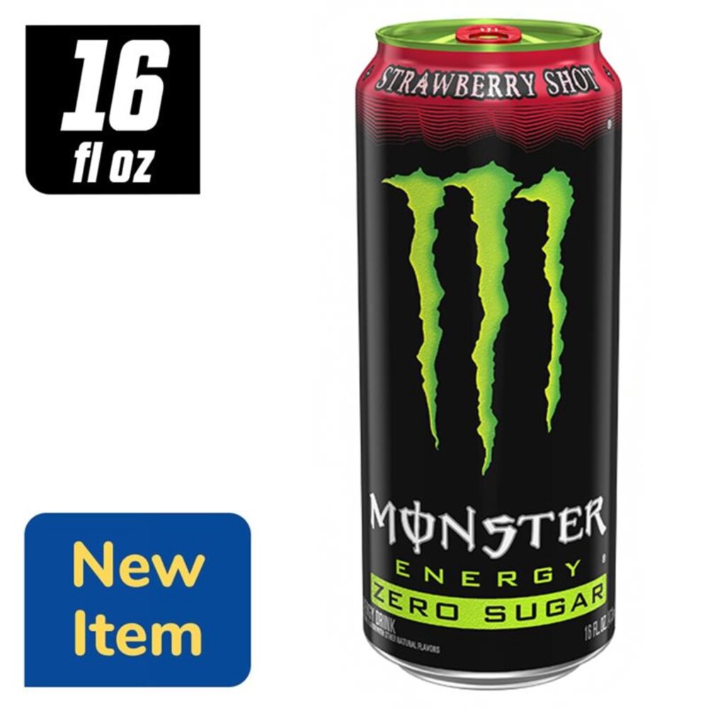 slide 3 of 4, Monster® Zero Sugar Strawberry Shot Energy Drink Can, 16 fl oz