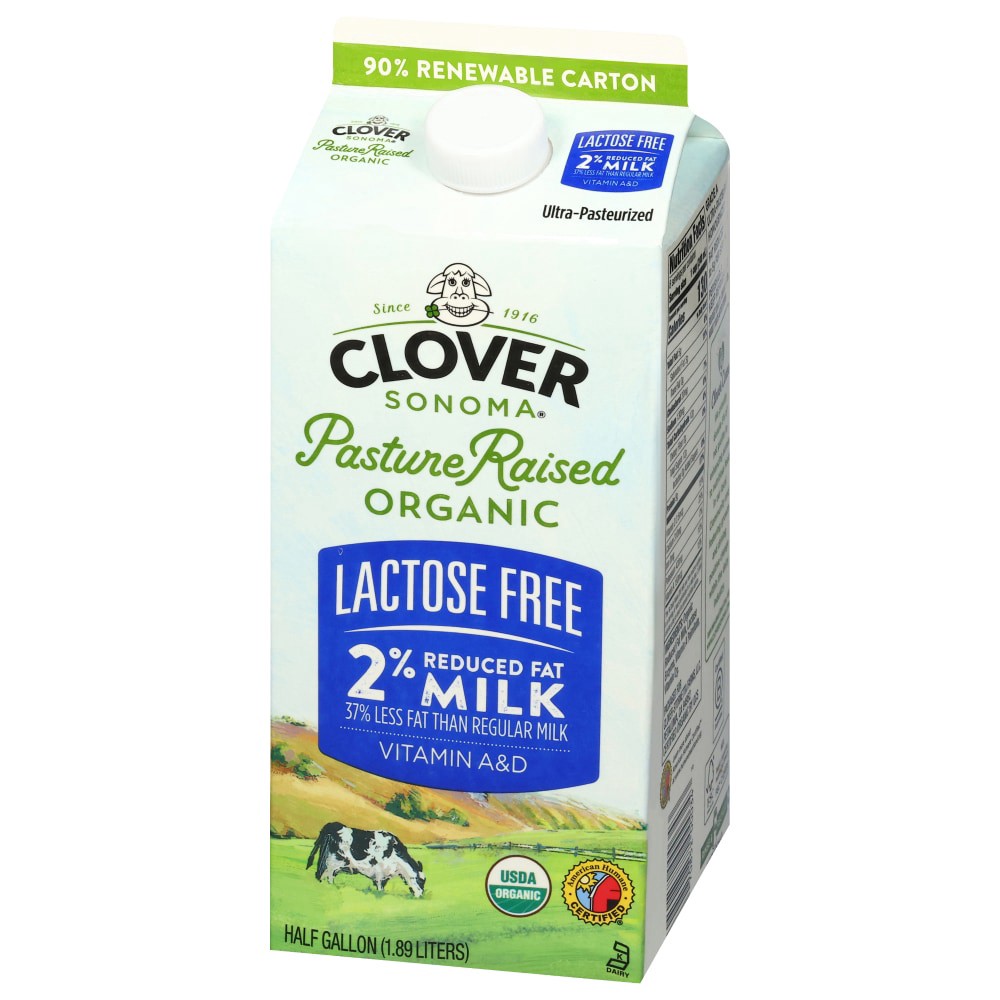 slide 5 of 5, Clover Sonoma Organic Lactose Free 2% Reduced Fat Milk 0.5 gal, 1/2 gal