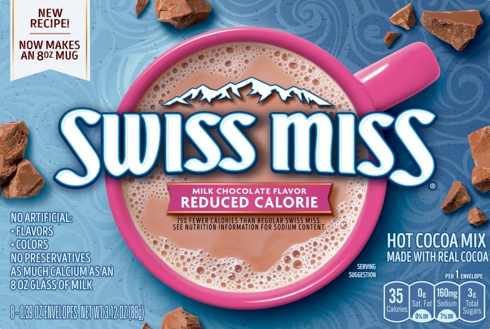 slide 6 of 6, Swiss Miss Reduced Calorie Milk Chocolate Flavored Hot Cocoa Mix, 8 Count Hot Cocoa Mix Packets, 8 ct; 0.39 oz