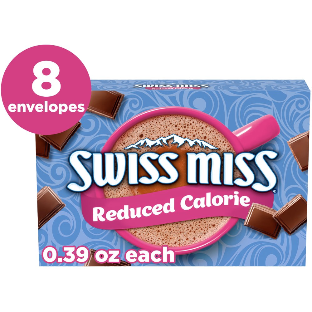 slide 2 of 4, Swiss Miss Reduced Calorie Milk Chocolate Flavored Hot Cocoa Mix, 8 Count Hot Cocoa Mix Packets, 8 ct; 0.39 oz