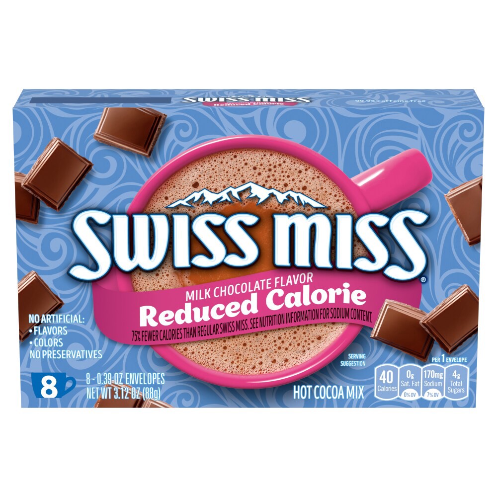 slide 4 of 4, Swiss Miss Reduced Calorie Milk Chocolate Flavored Hot Cocoa Mix, 8 Count Hot Cocoa Mix Packets, 8 ct; 0.39 oz