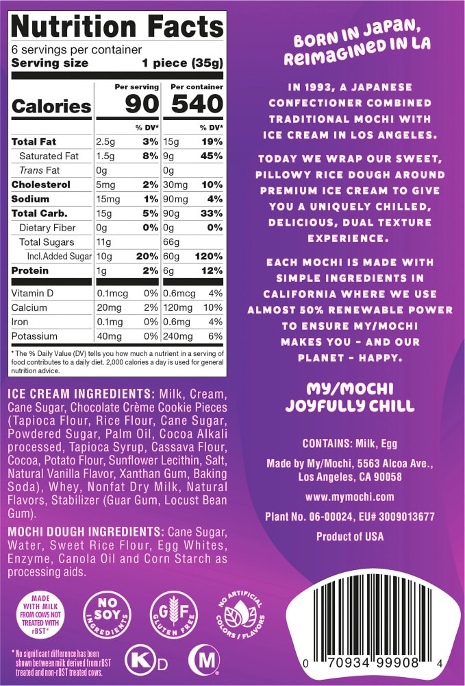 slide 5 of 5, My Mochi Cookies And Cream Ice Cream, 6 ct; 1.25 oz