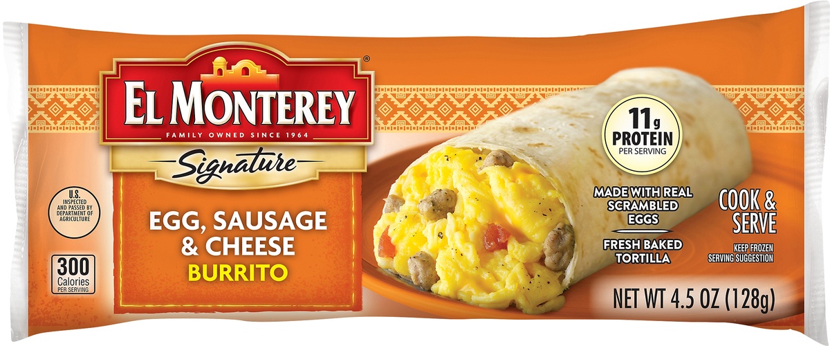 slide 7 of 8, El Monterey Signature Egg, Sausage & Cheese Burrito, 4.5 oz