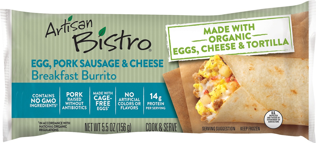 slide 7 of 8, Artisan Bistro Egg Pork Sausage & Cheese Breakfast Burrito, 5.5 oz