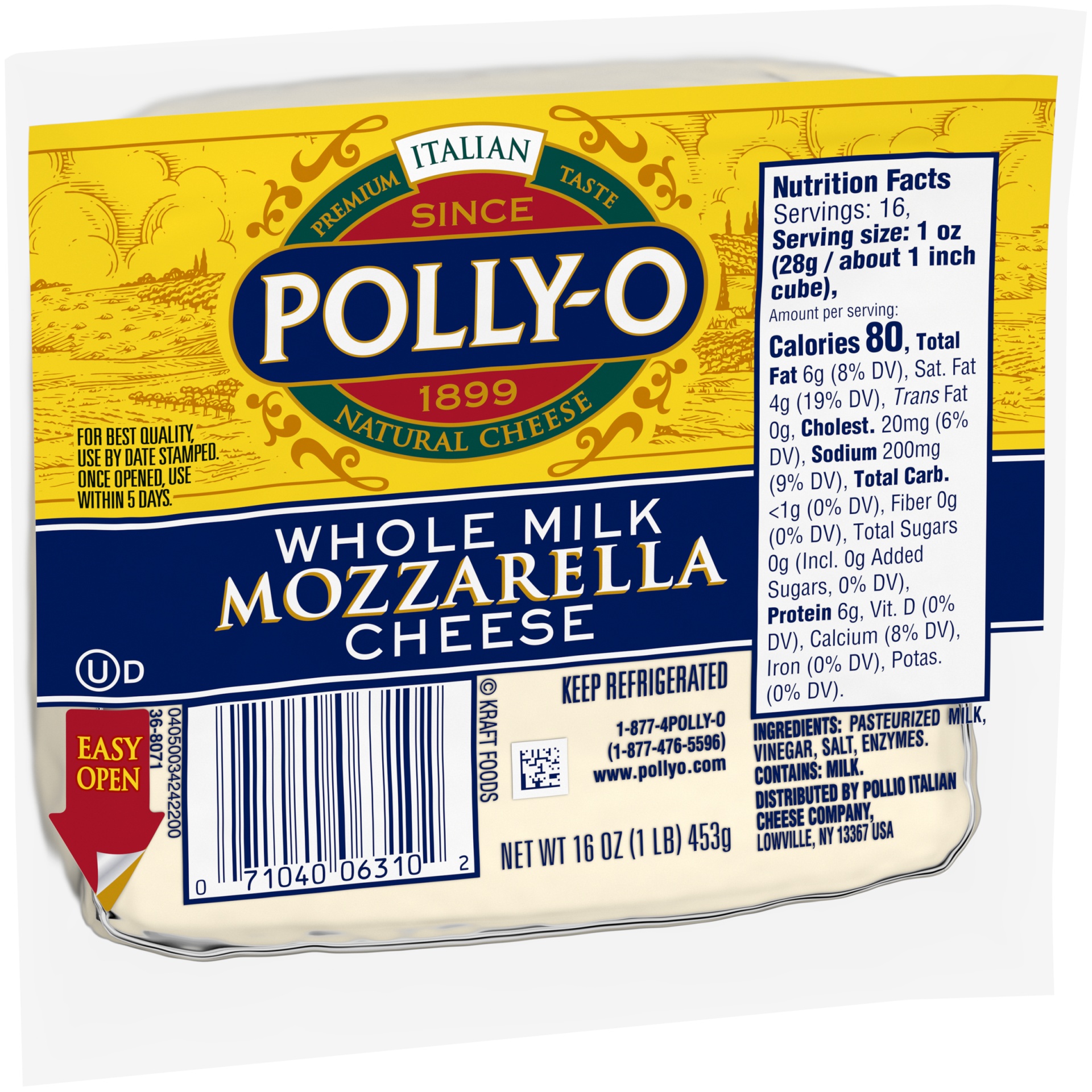 slide 5 of 10, Polly-O Mozzarella Cheese Chunk with Whole Milk Pack, 16 oz