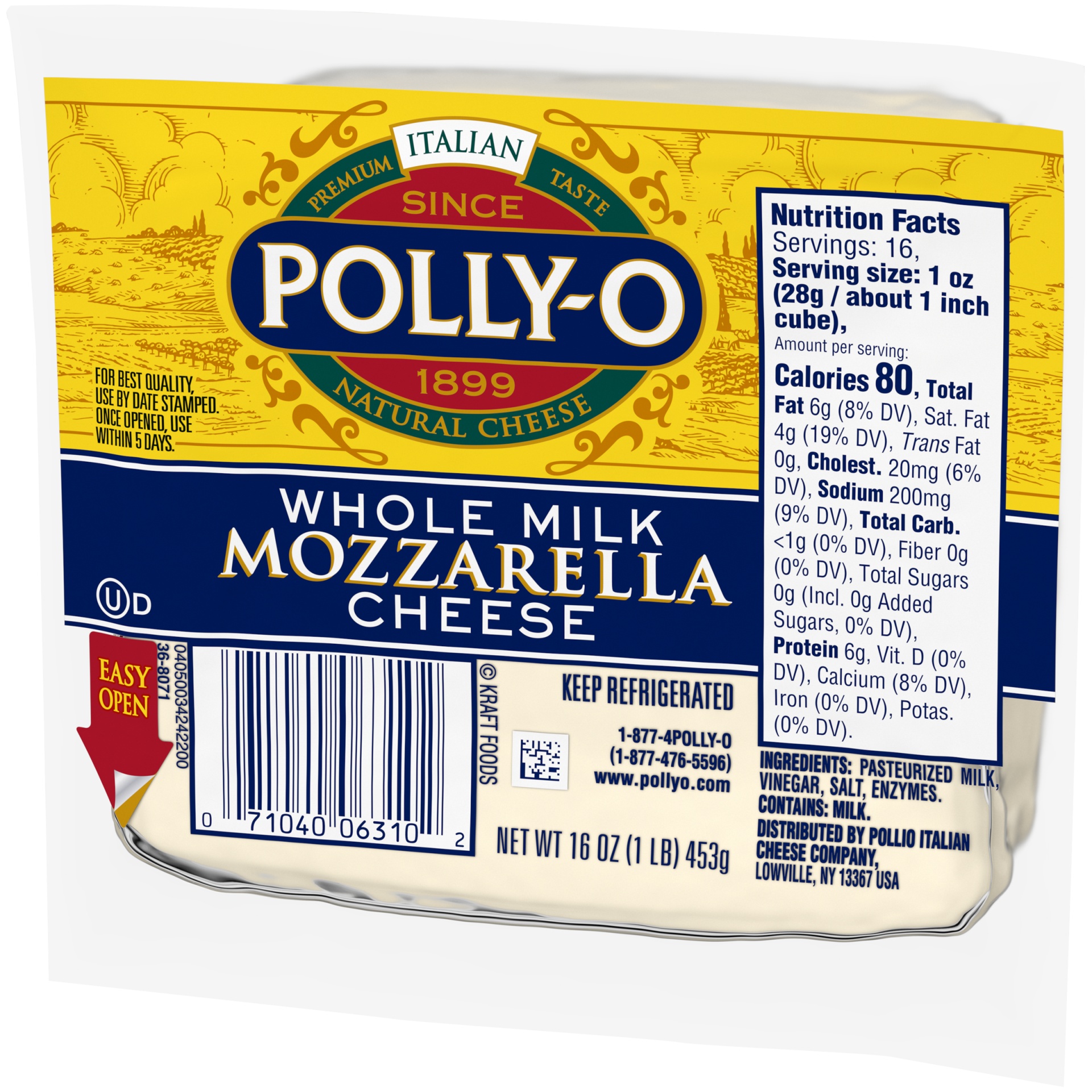 slide 6 of 10, Polly-O Mozzarella Cheese Chunk with Whole Milk Pack, 16 oz