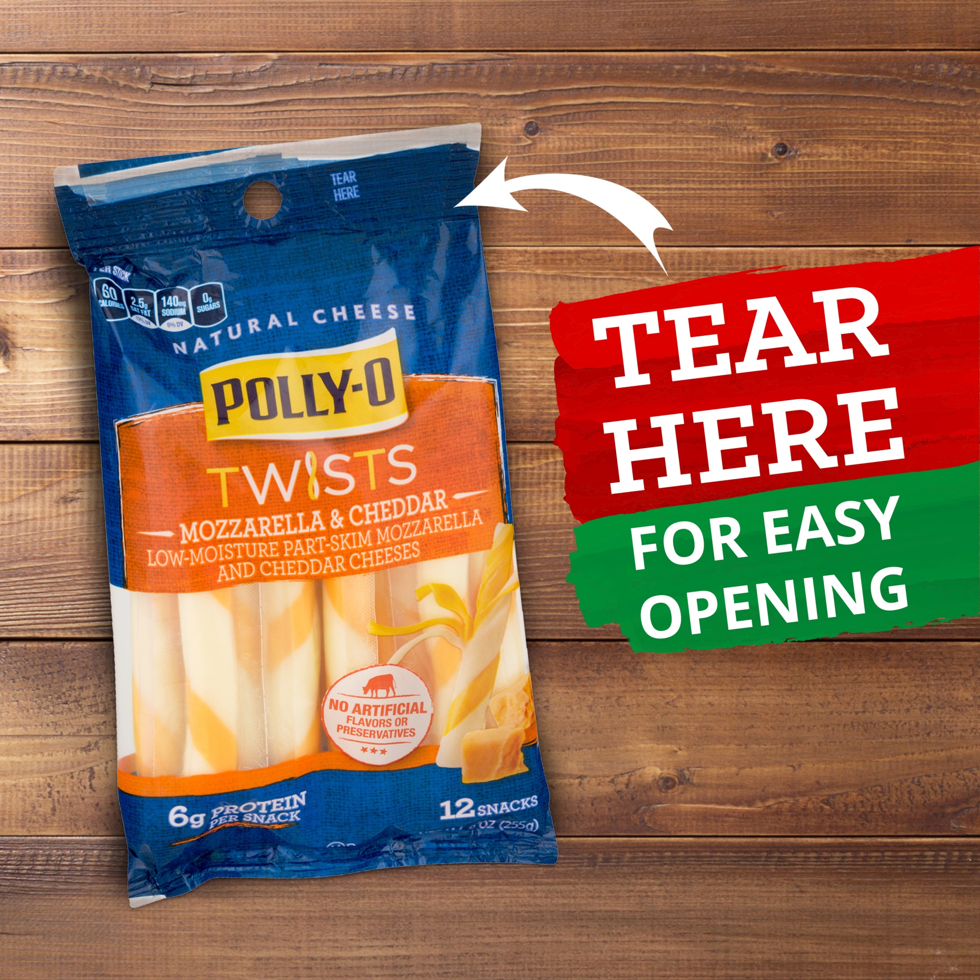 slide 7 of 9, Polly-O Twists Mozzarella and Cheddar String Cheese, 12 ct - 9 oz Packageed, 255 g