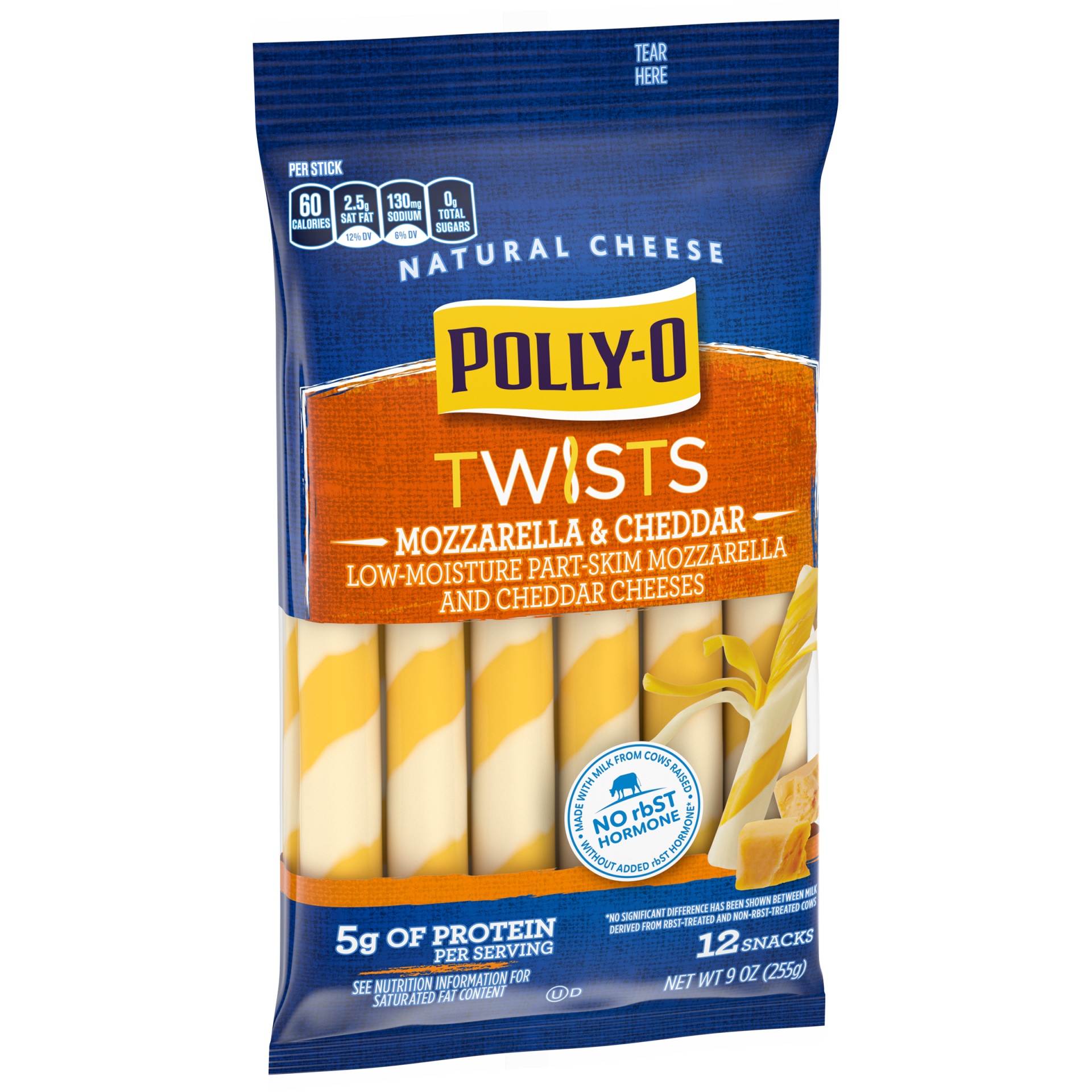 slide 3 of 9, Polly-O Twists Mozzarella and Cheddar String Cheese, 12 ct - 9 oz Packageed, 255 g